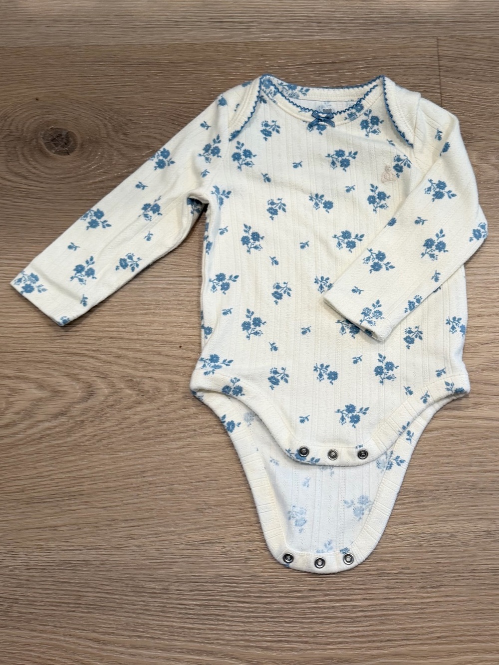 Gal Cream and Blue Floral Long-Sleeve Bodysuit (6-12 months)